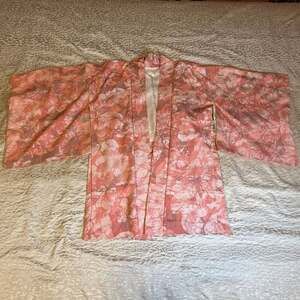 Vintage Japanese Kimono Haori Robe, Pink, Light Cover-Up